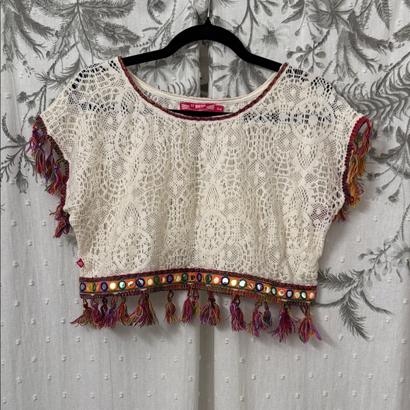 Ibiza Tops - Chic Crochet Crop Top with Multicolor Fringe